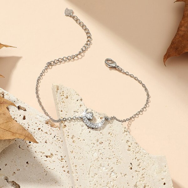 

Zircon Moon Decor Bracelet, Silver