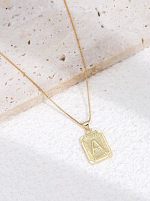 Letter Engraved Charm Necklace - Yellow Gold - View 2