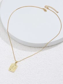 Letter Engraved Charm Necklace - Yellow Gold - View 3