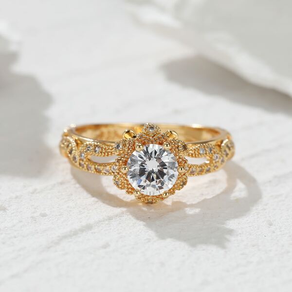 

18K Gold Plated Zircon Flower Decor Ring