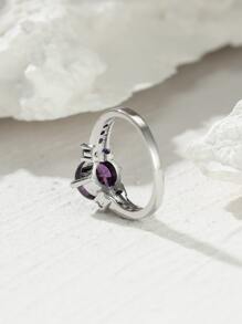 Vanel 1 件时尚简约圆形紫色和二月诞生石套装戒指，非常适合作为情侣礼物 - 紫色 - 查看 2