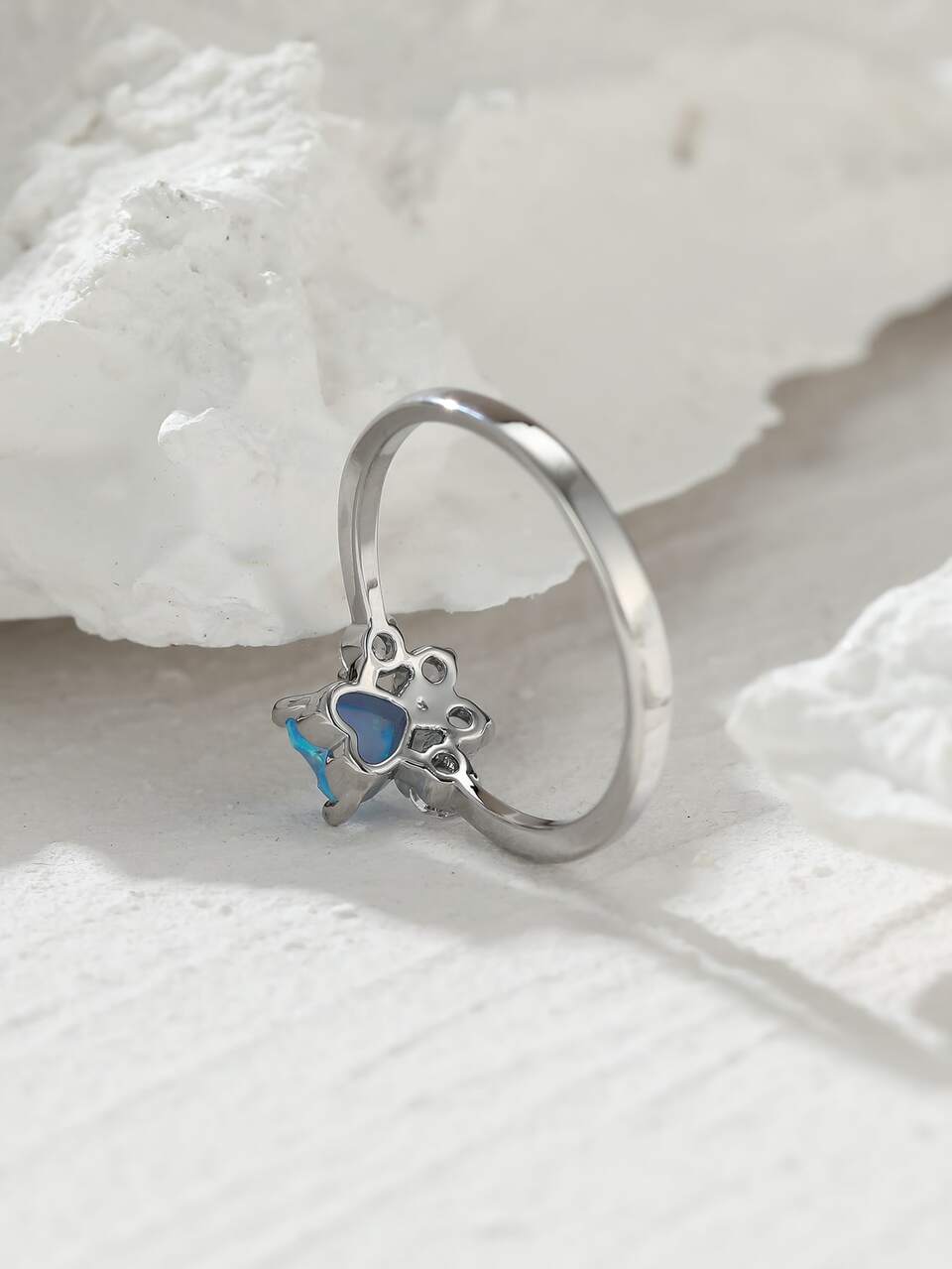 1pc Simple And Stylish Animal Paw Print Opal Ring, Lovely Cat Paw Print Ring
