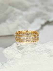 1pc Vintage Lace Floral Edge Ring - Yellow Gold - View 1