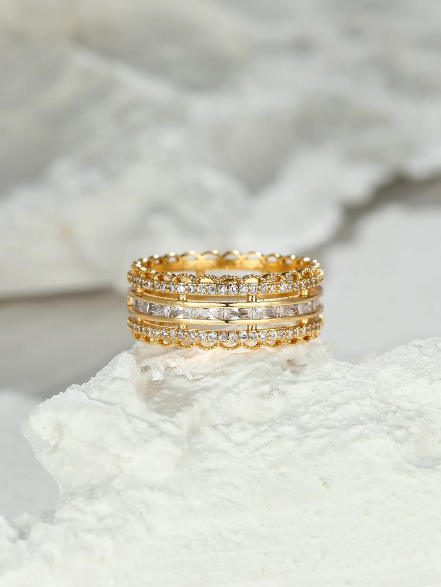 1pc Vintage Lace Floral Edge Ring - Yellow Gold - View 1