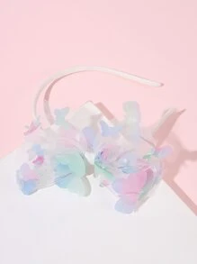 1件梦幻渐变蝴蝶网纱发箍，防滑发带，适合女孩，柔软款式，适合拍照，必备发饰 - 彩色 - 查看 3