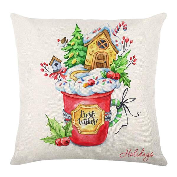 

Cartoon Christmas Print Waterproof Outdoor Cushion Cover Without Filler, Multicolor