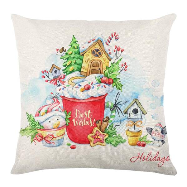 

Cartoon Christmas Print Waterproof Outdoor Cushion Cover Without Filler, Multicolor