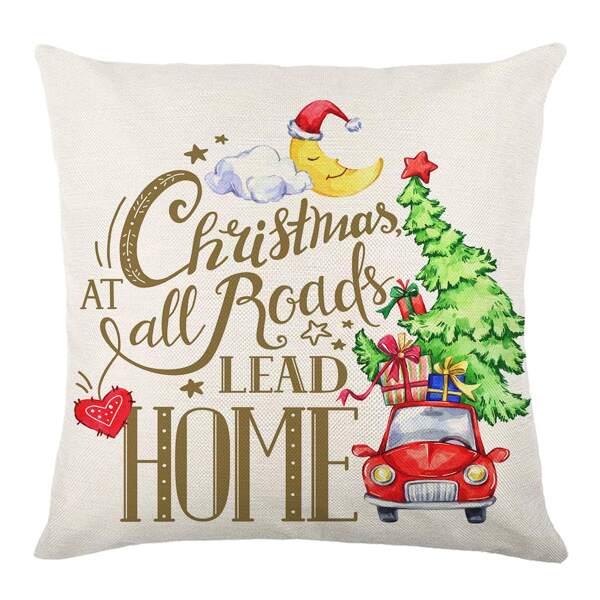 

Cartoon Christmas Print Waterproof Outdoor Cushion Cover Without Filler, Multicolor