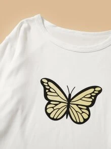 Girls Butterfly Print Tee & Plaid Print Trousers PJ Set - Multicolor - View 3