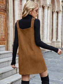 Vestido overol con parche con bolsillo - Marrón - Ver 2