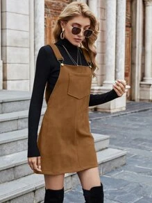 Vestido overol con parche con bolsillo - Marrón - Ver 4