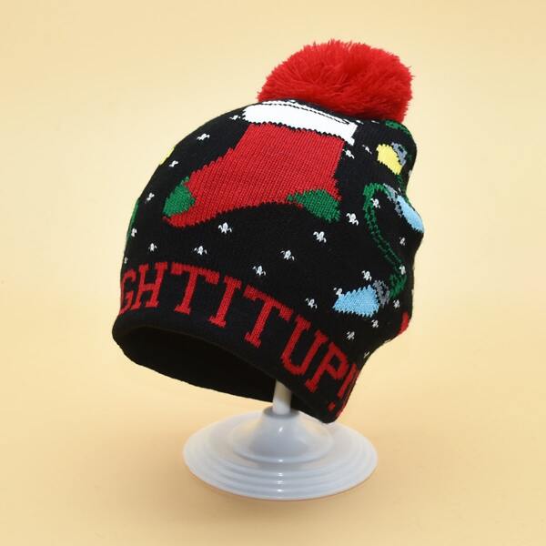 

Toddler Kids Christmas Socks Print Knit Hat, Multicolor