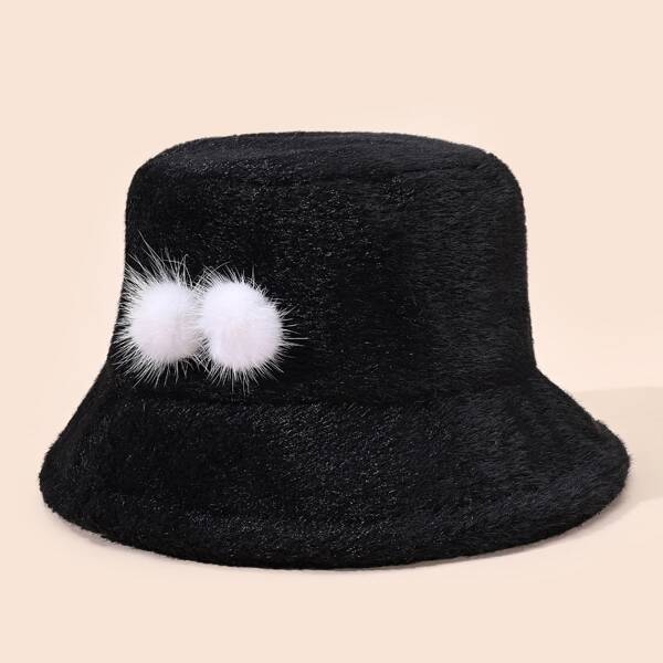 

Pom-pom Decor Bucket Hat, Black