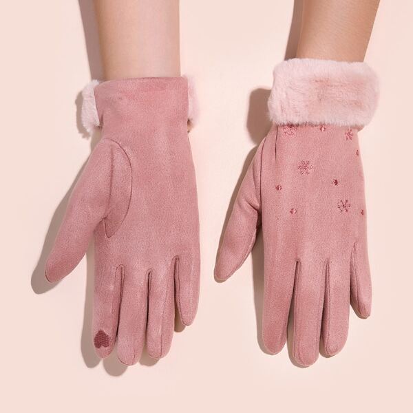 

Fluffy Trim Warm Gloves, Pink