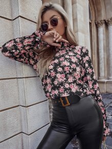 SHEIN LUNE Áo sơ mi nữ Dải chun Hoa Boho - Nhiều màu - Xem 5