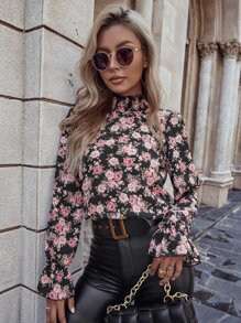 SHEIN LUNE Áo sơ mi nữ Dải chun Hoa Boho - Nhiều màu - Xem 1