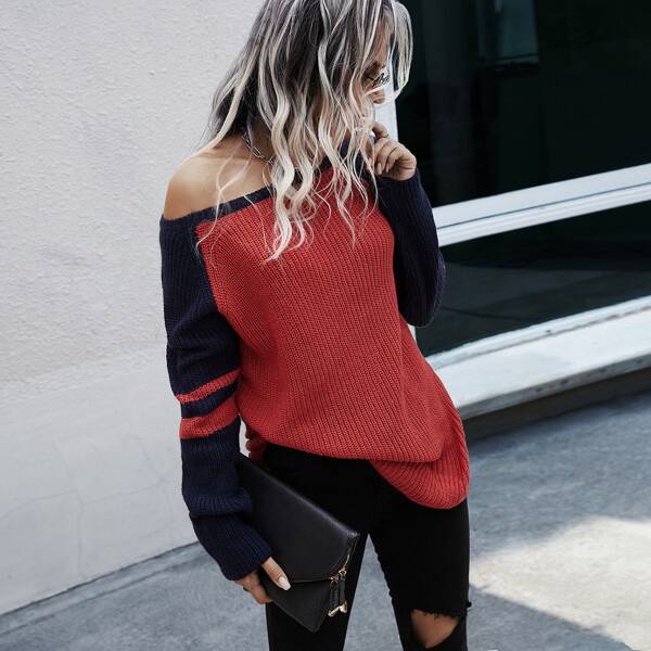 

Ribbed Knit Raglan Sleeve Sweater, Multicolor