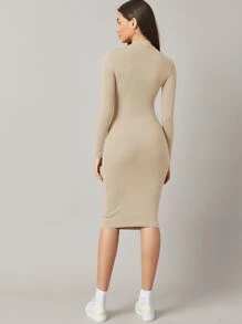 SHEIN BASICS Stand Collar Bodycon Dress - Apricot - View 2