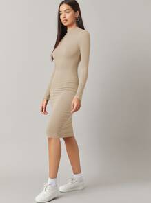 SHEIN BASICS Stand Collar Bodycon Dress - Apricot - View 3