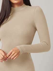 SHEIN BASICS Stand Collar Bodycon Dress - Apricot - View 5