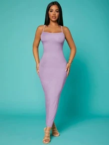 SHEIN SXY Solid Criss-cross Backless Bodycon Dress - Lilac Purple - View 1