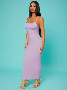 SHEIN SXY Solid Criss-cross Backless Bodycon Dress - Lilac Purple - View 3