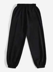 Mulvari 大碼蝴蝶圖案彈性腰帶衛褲 - 黑色 - 查看 2