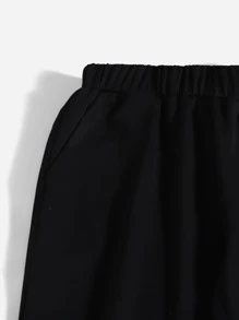 Mulvari 大碼蝴蝶圖案彈性腰帶衛褲 - 黑色 - 查看 5