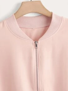 áo khoác kích thước lớn Ren lên Buộc lại Dây kéo Thùa khuyết màu trơn Giải trí - Màu Hồng baby - Xem 3