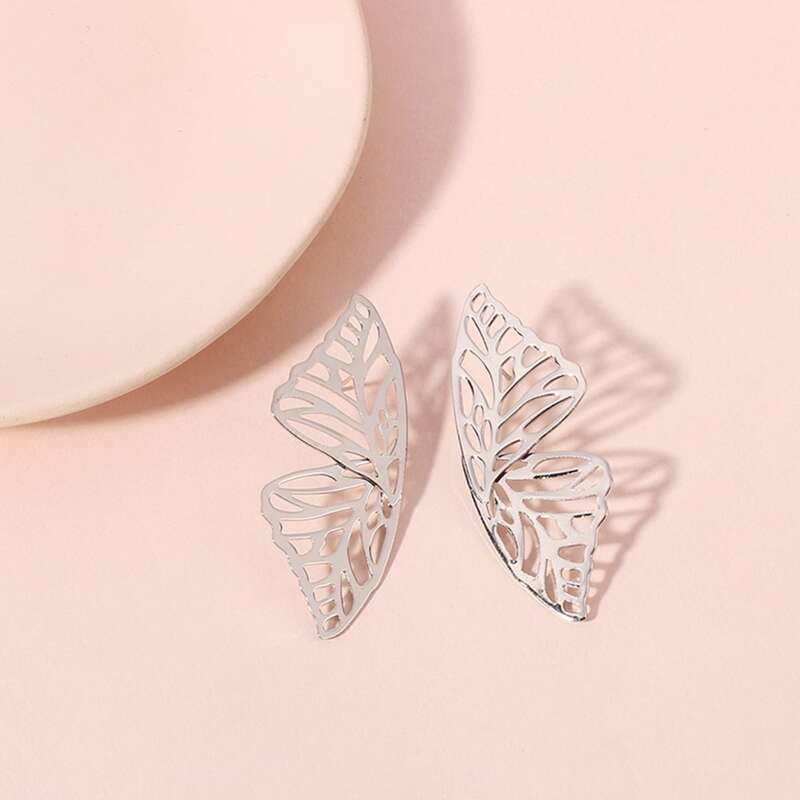 

Butterfly Decor Stud Earrings, Silver