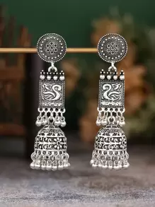 Round Ball Tassel Decor Earrings Drop Earrings - Antique Silver - View 1
