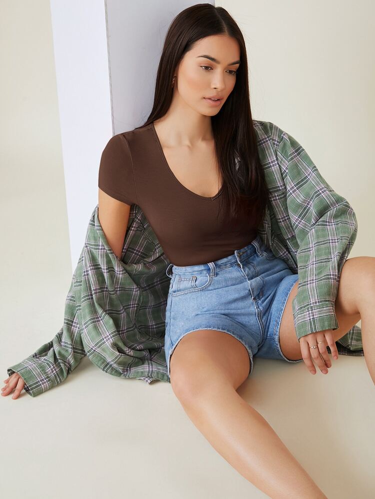 SHEIN Body unicolor ajustado - Café integral - Añade 5