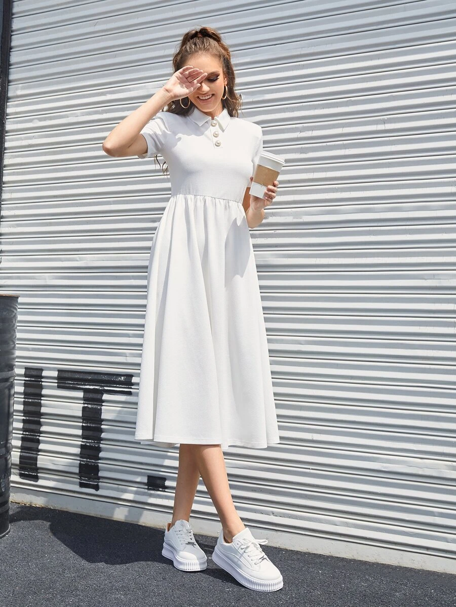 Mulvari Polo Neck A-line Dress - White - View 1