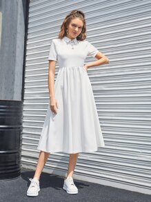 Mulvari Polo Neck A-line Dress - White - View 3