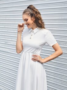 Mulvari Polo Neck A-line Dress - White - View 4