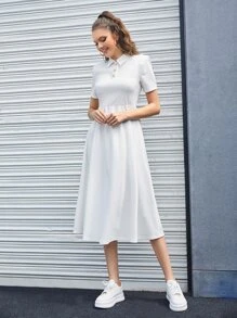 Mulvari Polo Neck A-line Dress - White - View 5