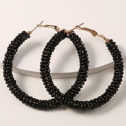 Bead Decor Hoop Earrings