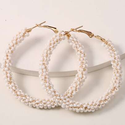 Bead Decor Hoop Earrings