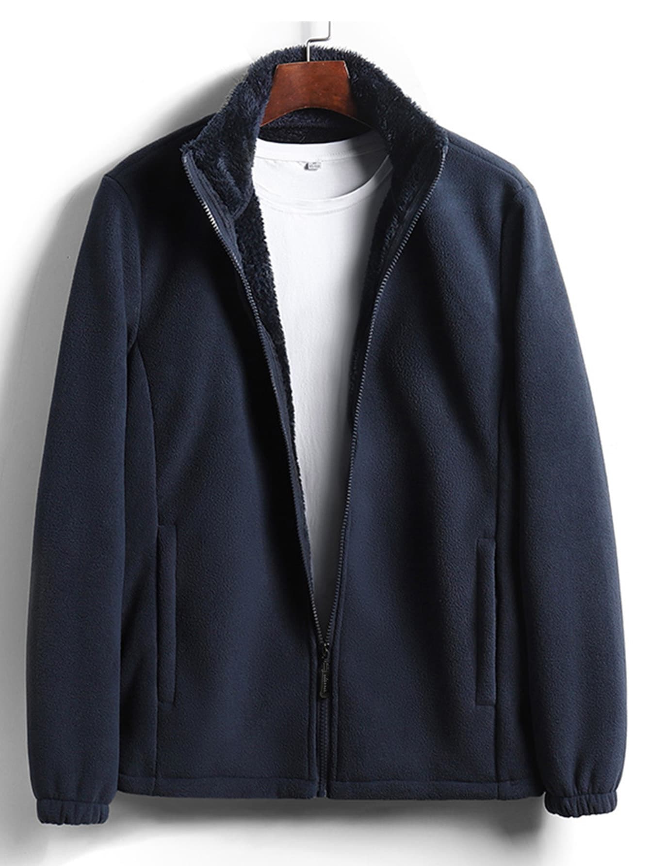 Manfinity 男士拉鏈開襟保暖不帶上衣夾克 - 藏蓝色 - 查看 1