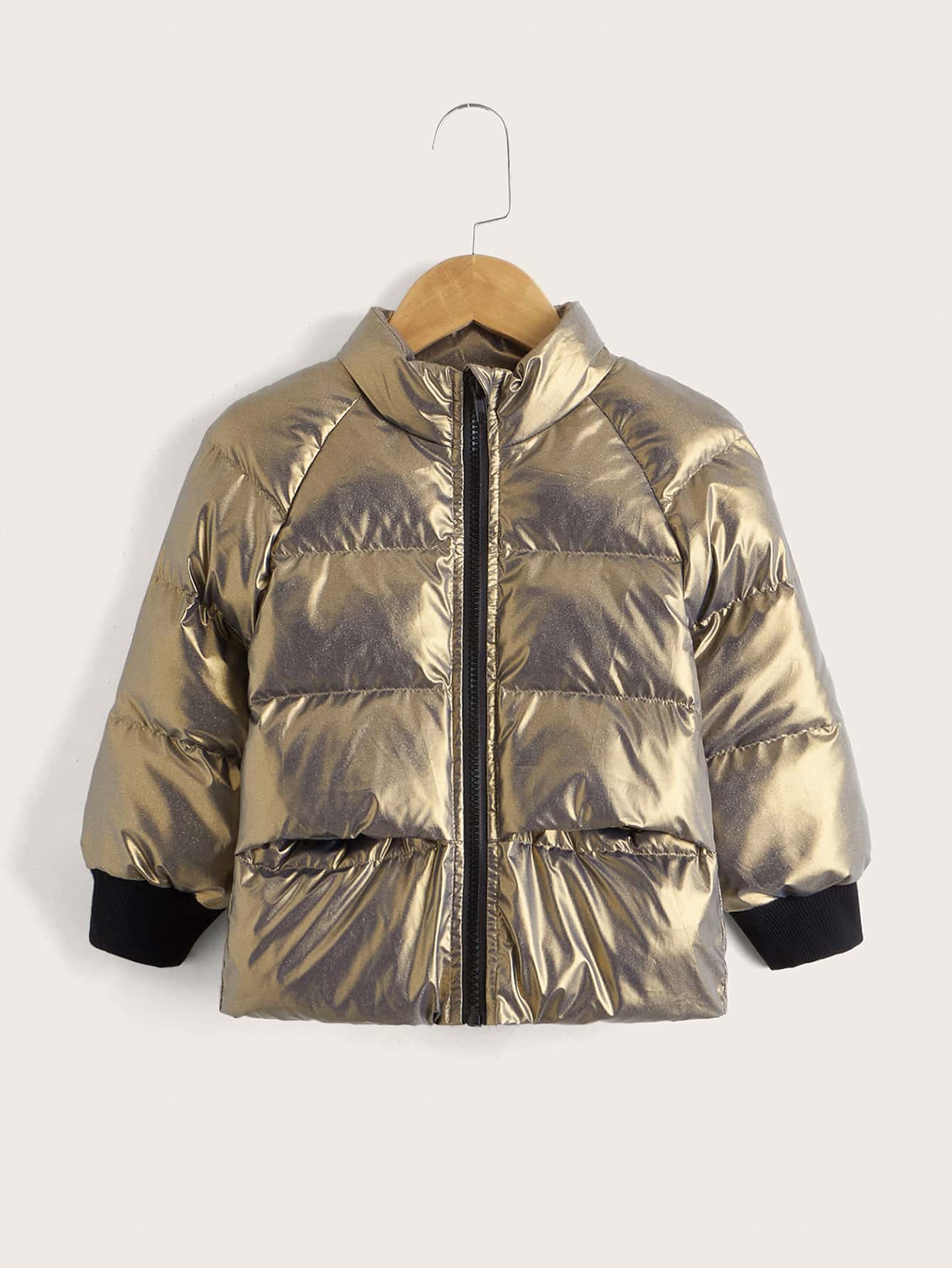 SHEIN Young Boy Contrast Panel Raglan Sleeve Padded Coat - Bronze - View 1