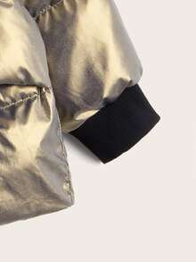 SHEIN Young Boy Contrast Panel Raglan Sleeve Padded Coat - Bronze - View 3