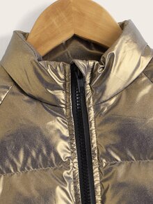SHEIN Young Boy Contrast Panel Raglan Sleeve Padded Coat - Bronze - View 4
