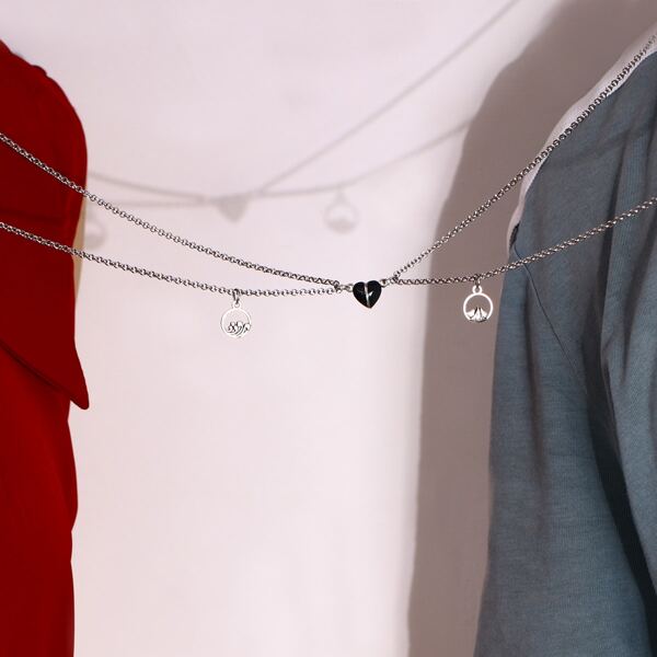 

2pcs Men Waves & Heart Charm Necklace, Silver