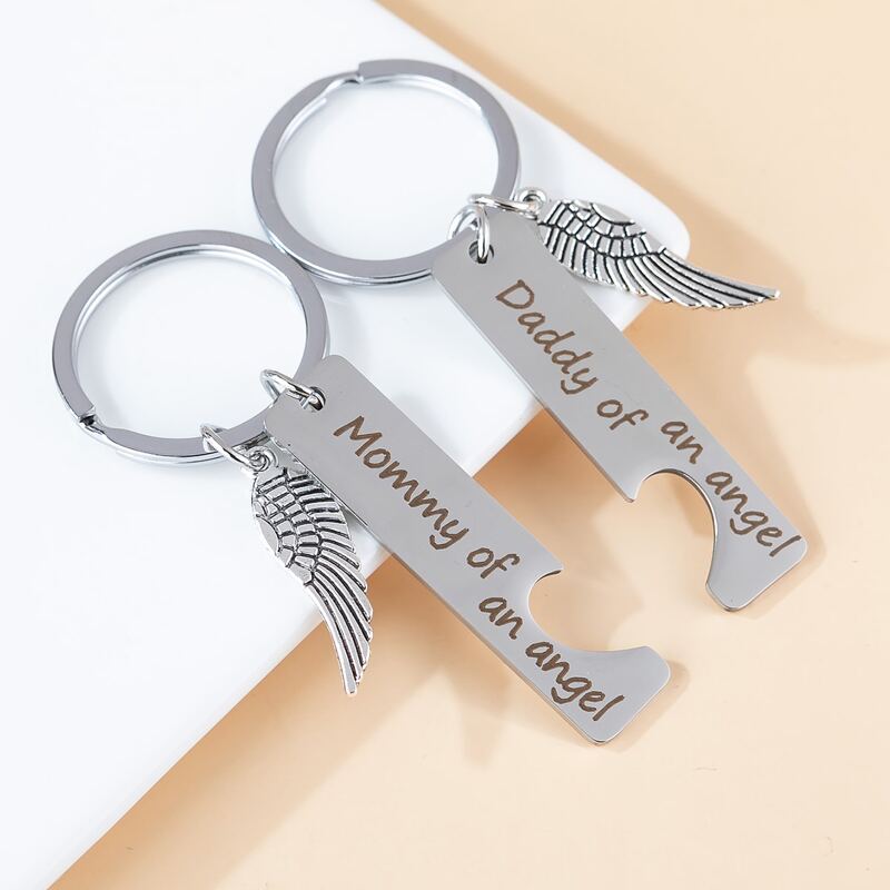 

2pcs Letter Graphic Keychain, Silver