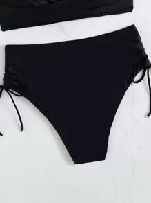 SHEIN Swim Summer Beach Ruched Push Up High Waisted Bikini - Black - View 5