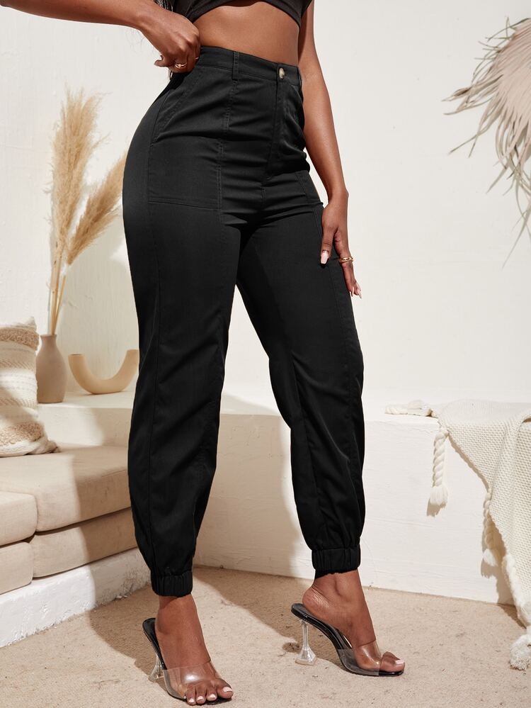 SHEIN SXY High Waist Tapered Pants - Black - View 5