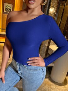 SHEIN SXY 素色單肩短款上衣 - 寶藍色 - 查看 4