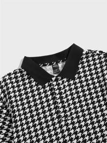 Manfinity BRENVOR Men Houndstooth Print Contrast Collar Polo Shirt, For Boyfriend Gift, Going Out