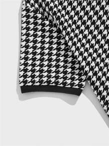 Manfinity BRENVOR Men Houndstooth Print Contrast Collar Polo Shirt, For Boyfriend Gift, Going Out