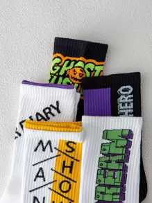 5 đôi tất cao nam họa tiết chữ cái phi hành đoàn - Nhiều màu - Xem 2